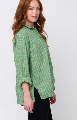 Relaxed Boyfriend Shirt Messy Dot - Overdye Watercress