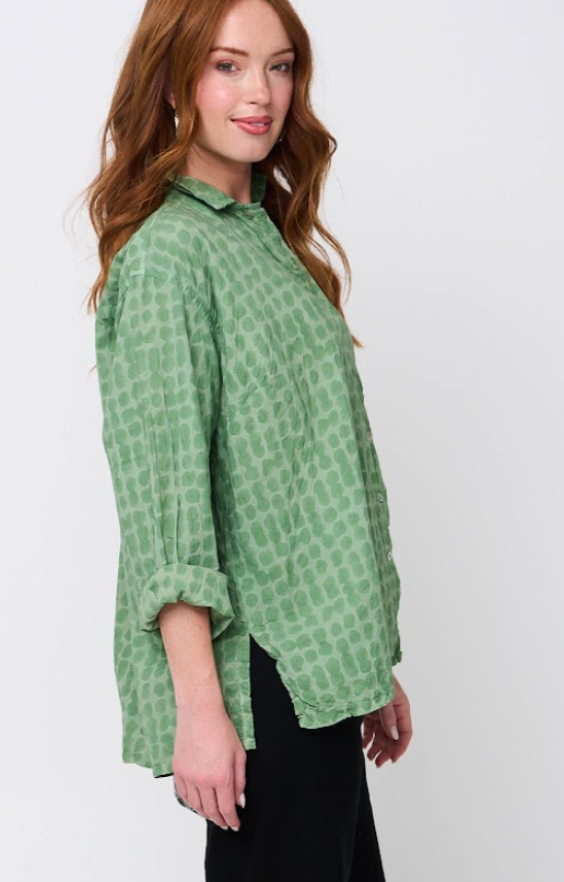 Relaxed Boyfriend Shirt Messy Dot - Overdye Watercress
