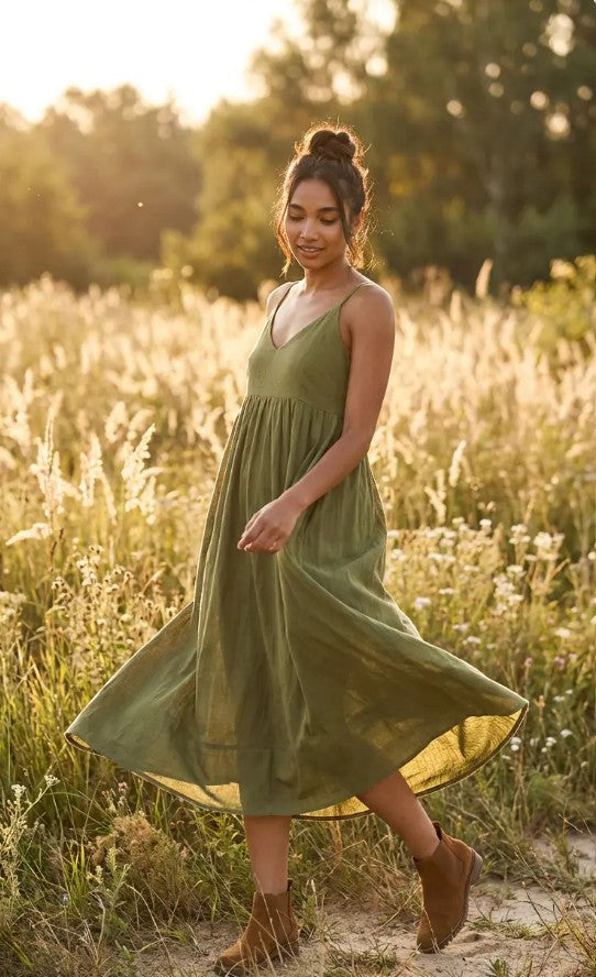 Hamptons Linen Dress - Olive