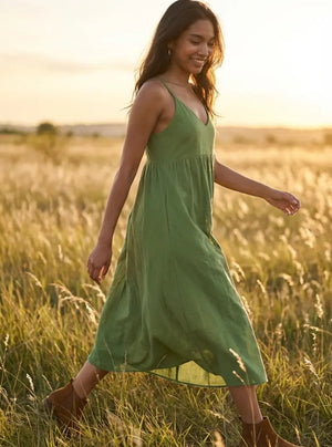 Hamptons Linen Dress - Olive