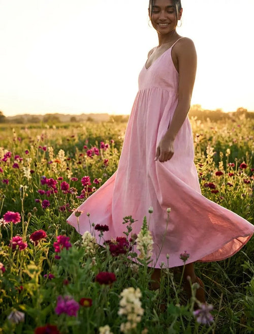 Hamptons Linen Dress - Tickled Pink