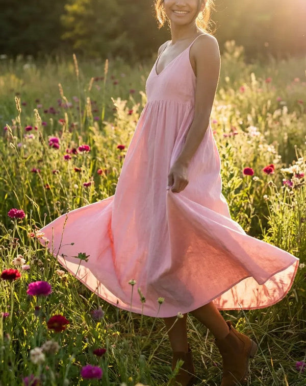 Hamptons Linen Dress - Tickled Pink