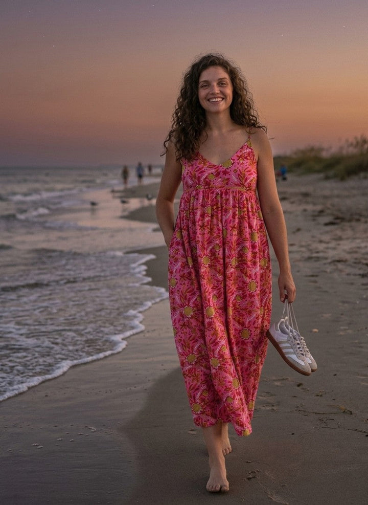 Hamptons Dress - Mira Floral Pink
