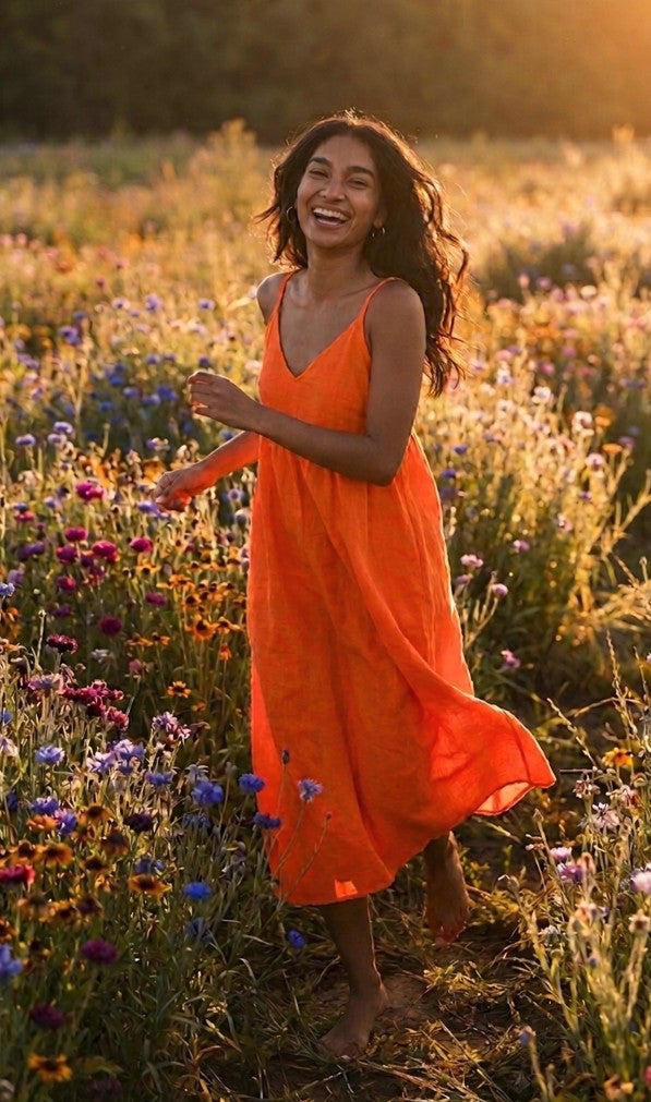 Hamptons Linen Dress - Papaya