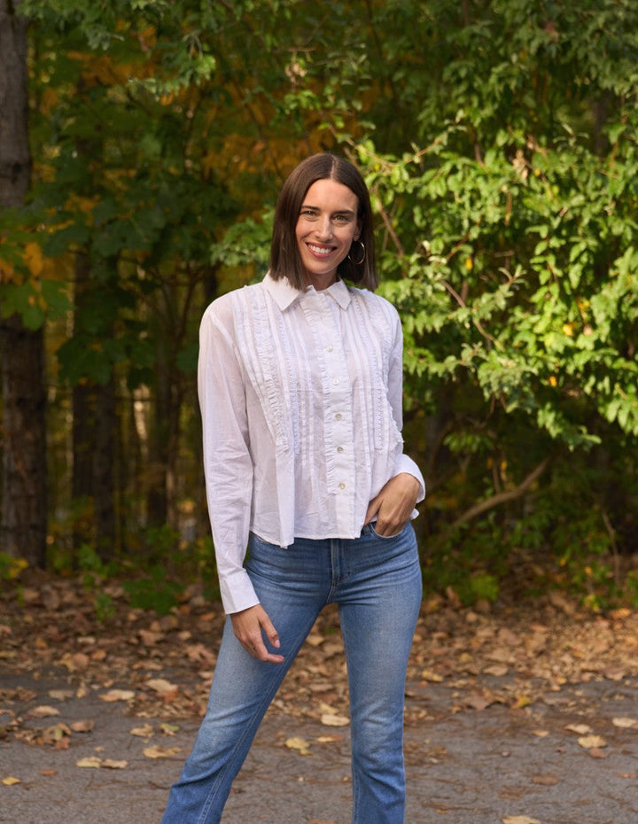Good Girlfriend Shirt with Tux Trim White