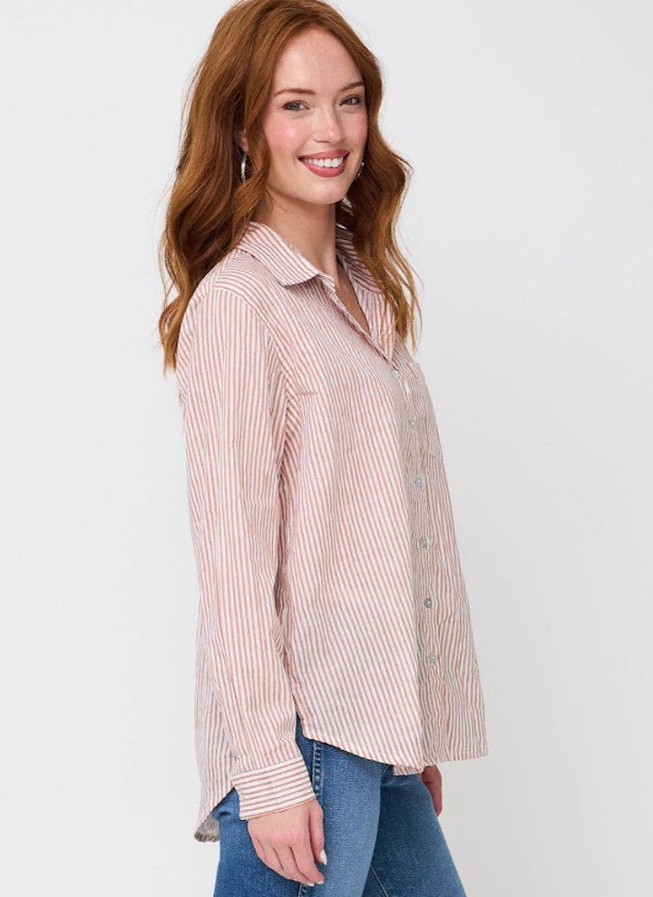 Good Boyfriend Shirt - Menswear Stripe Mocha
