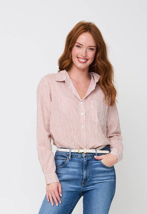 Good Boyfriend Shirt - Menswear Stripe Mocha