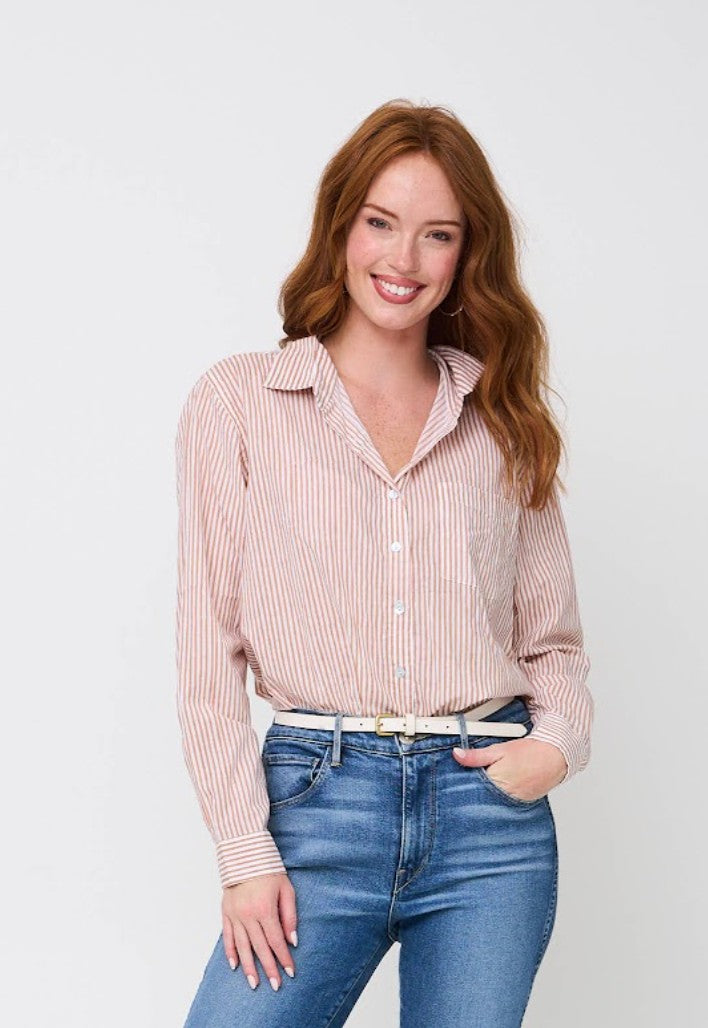 Good Boyfriend Shirt - Menswear Stripe Mocha
