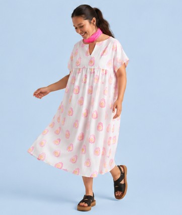 Meadow Dress - Totem Paisley in Neon Pink & Neon Peach