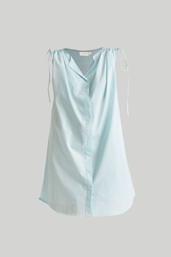 Shirt dress with Shoulder Tie Details in Summer Blue