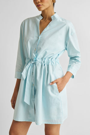 Short Tie Waist Dress in Summer Blue