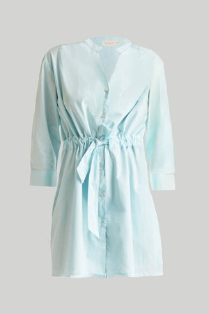 Short Tie Waist Dress in Summer Blue