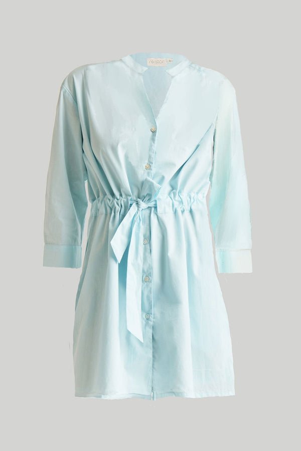 Short Tie Waist Dress in Summer Blue