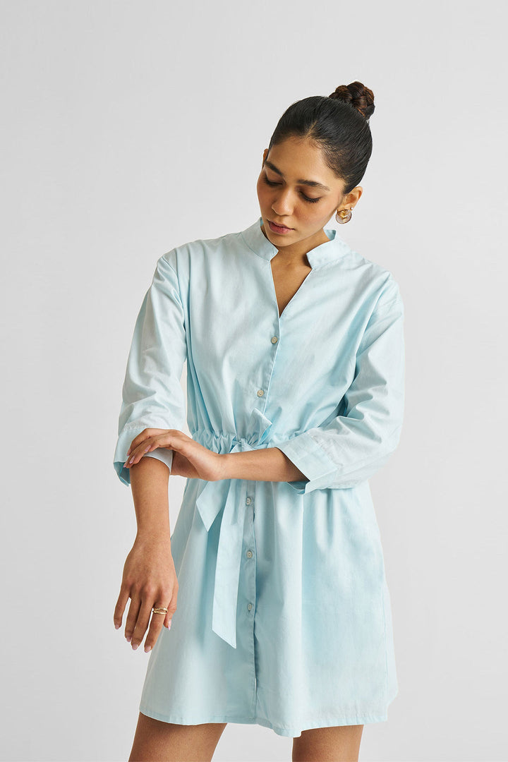 Short Tie Waist Dress in Summer Blue