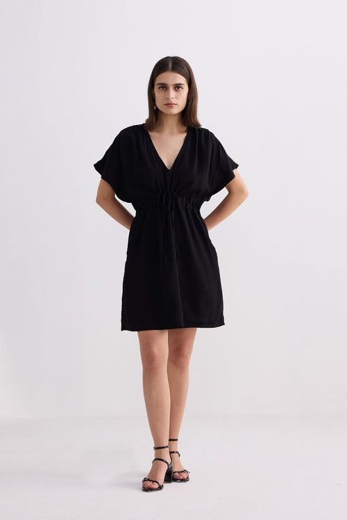 Oversized Gathered Short Dress in Black