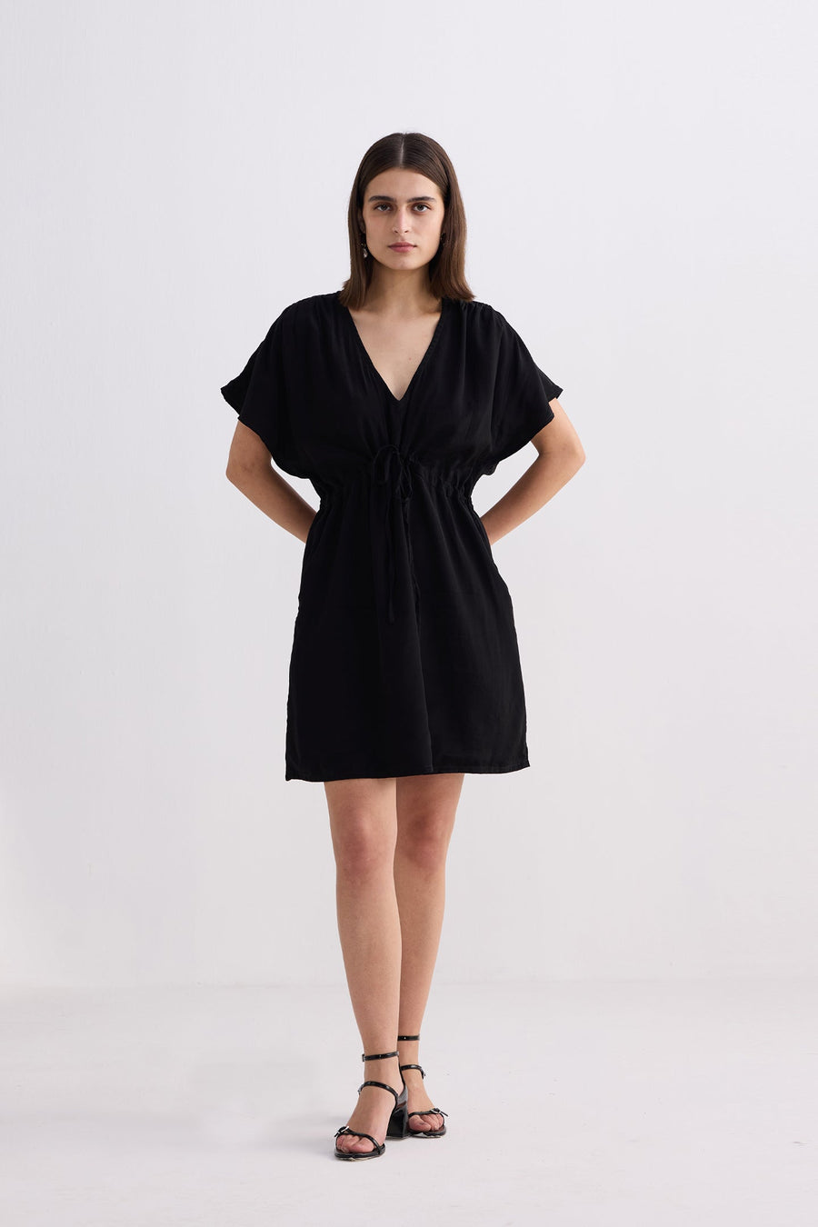 Oversized Gathered Short Dress in Black