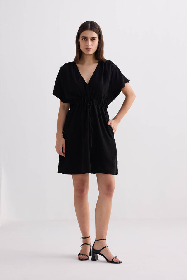 Oversized Gathered Short Dress in Black