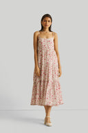 Strappy Tiered Maxi Dress in Pink Florals