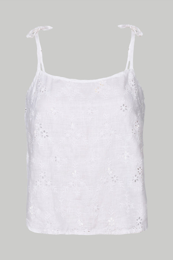 Tie-up Camisole in White Embroidery