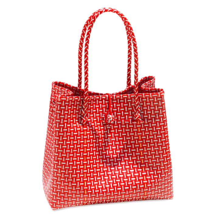 TOKO Recycled Woven Tote Bag, in Red & White