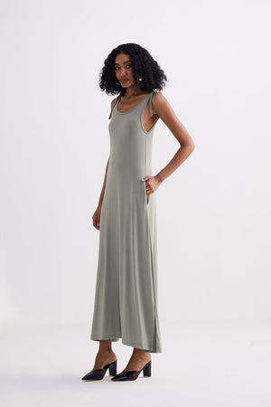 Tie-Detail Maxi Dress in Light Olive