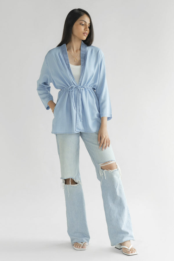 Travel Light Denim Jacket in Ocean Blue