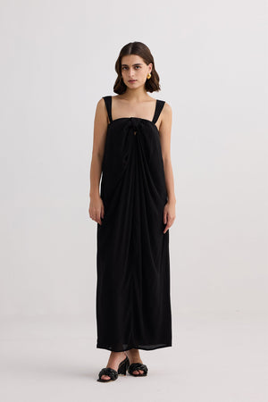 Twilight Twist Strappy Maxi Dress in Black