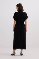Oversized Gathered V-neck Maxi Dress in Black