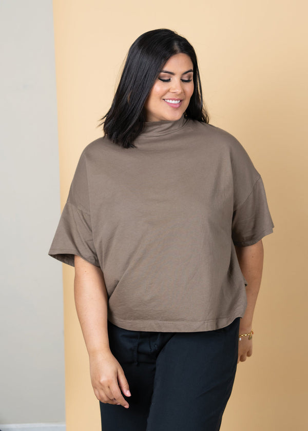 Mare Mock Neck Top - Warm Grey