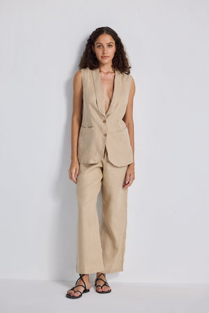 Sleeveless Hemp Jacket Set