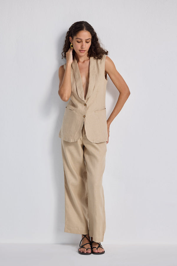 Sleeveless Hemp Jacket Set