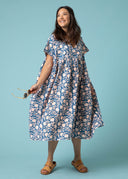 Meadow Dress - Floral Escape in True Navy & Neon Peach