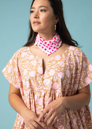 Meadow Dress - Floral Escape in Baked Clay & Neon Pink
