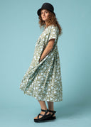 Meadow Dress - Floral Escape in Olive Oil & Cerulean