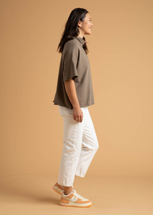 Mare Mock Neck Top - Warm Grey