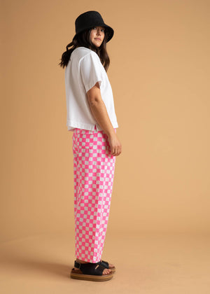 Shore Pant - Checkerboard Neon Pink