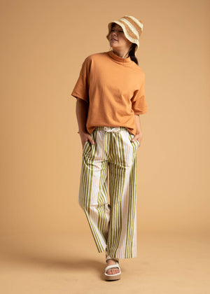 Shore Pant - Mixed Up Stripe Baked Clay & Olive Oil
