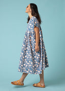 Meadow Dress - Floral Escape in True Navy & Neon Peach