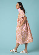 Meadow Dress - Floral Escape in Baked Clay & Neon Pink