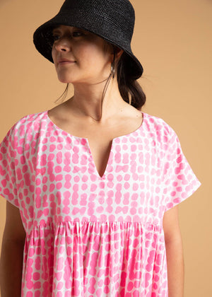 Meadow Dress - Messy Dots in Neon Pink