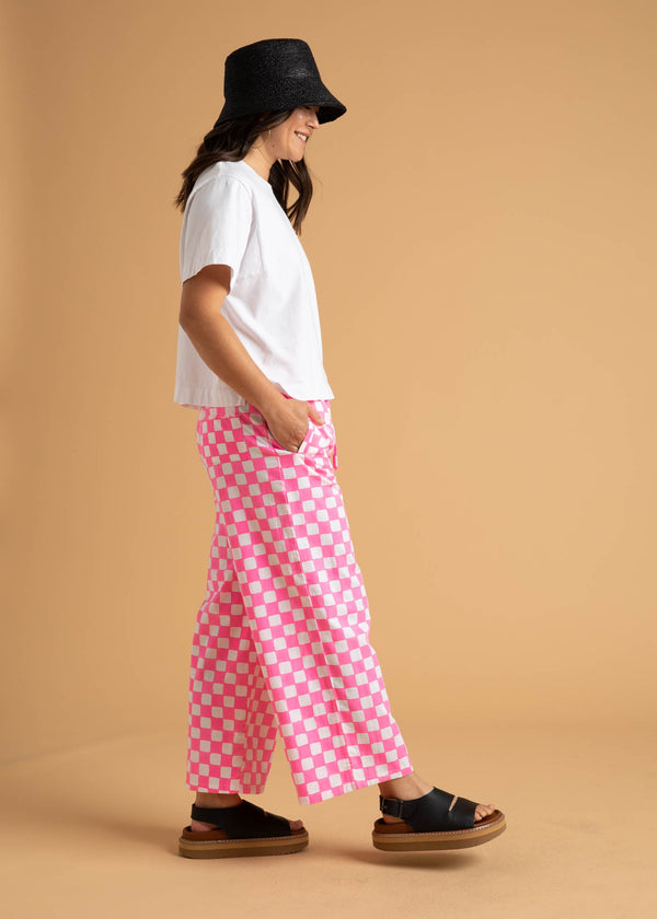 Shore Pant - Checkerboard Neon Pink