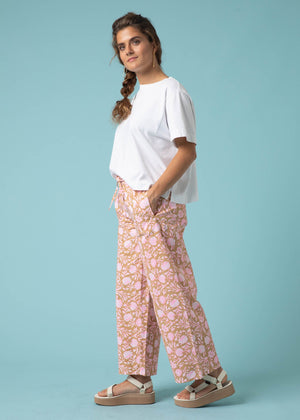 Shore Pant - Floral Escape in Baked Clay & Neon Pink