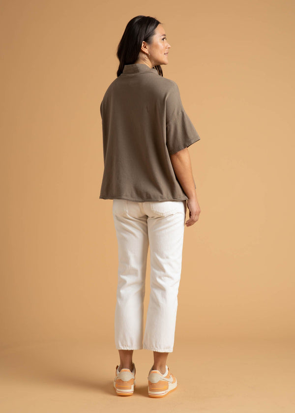Mare Mock Neck Top - Warm Grey