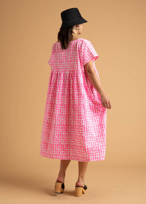 Meadow Dress - Messy Dots in Neon Pink