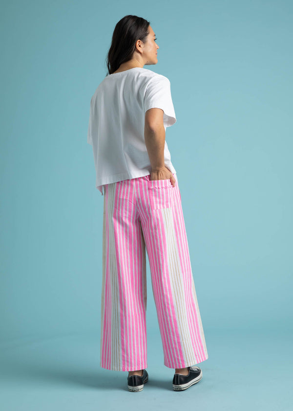 Shore Pant - Mixed Up Stripe - Baked Clay & Neon Pink