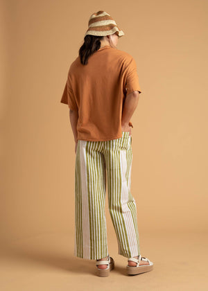 Shore Pant - Mixed Up Stripe Baked Clay & Olive Oil