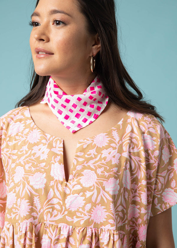 Meadow Dress - Floral Escape in Baked Clay & Neon Pink