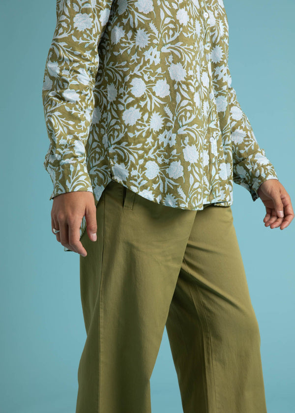 Good Boyfriend Shirt - Floral Escape Olive Oil & Cerulean
