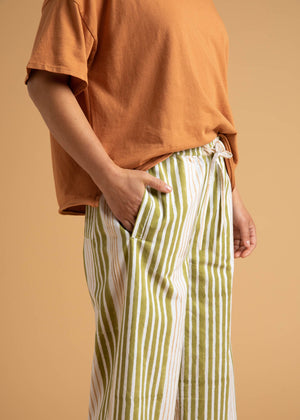 Shore Pant - Mixed Up Stripe Baked Clay & Olive Oil