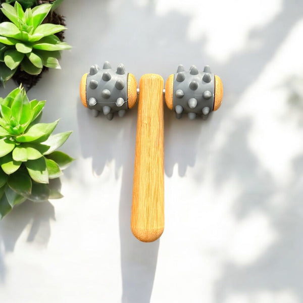 Bamboo Body Massage Tool with Silicone Rolling Head